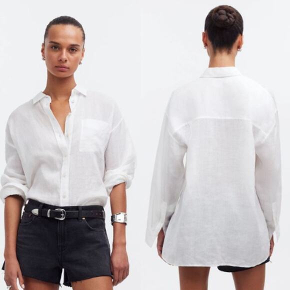 Madewell Tops - Madewell Womens Semi-Sheer Ramie The Oversized Shirt NQ505 Eyelet White Sz M NWT